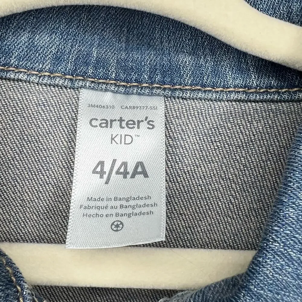 CARTER'S KID NWT Basic Denim Jean Jacket Button Down Medium Blue Girls Size 4